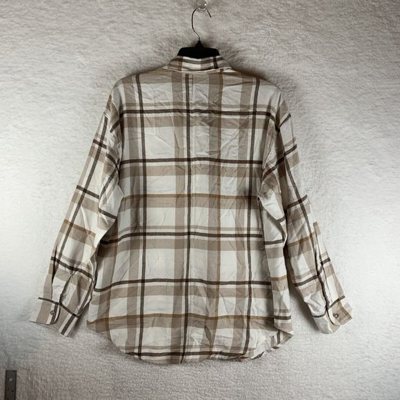 Alpine Design Shirt Women's Medium Beige Plaid Cotton Flannel Button-Up 7005 - Picture 6 of 7